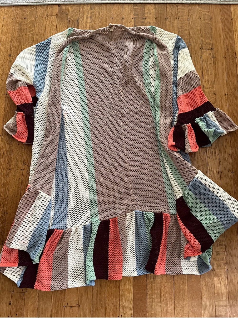 POL Multicolor Striped Ruffle Open Cardigan ~ Duster - Picture 5 of 11